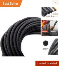 50FT 3/8 Wire Loom Split Tubing Auto Wire Conduit Flexible Cover High Temp...