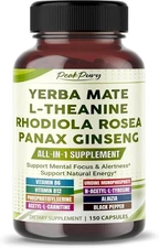 All-in-1 Yerba Mate, L-Theanine, Rhodiola & Panax Ginseng Supplement for Focus