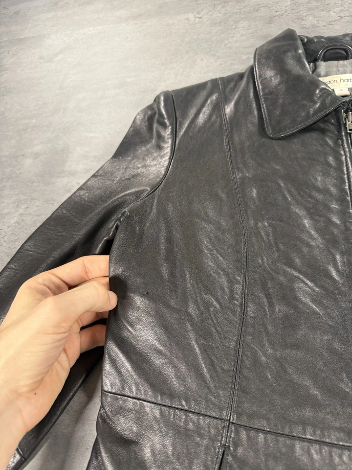 Leather Jacket Women Small Black Full Zip Up Coat Biker Work Formal Preppy - Image 4 of 4