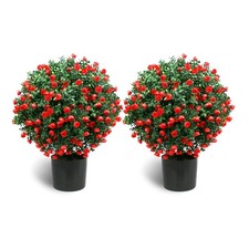 21.6” Tall Artificial Rose Topiary Tree Set of 2 Pack Potted Bushes UV Resist...