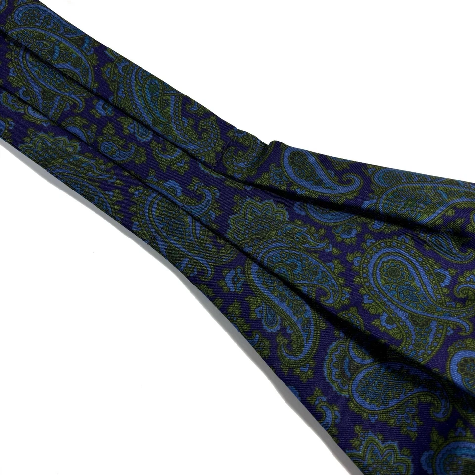 Corbata/ascot de seda cachemira azul marino y verde serigrafiado (hecho a mano en Italia) Foto 3 de 4