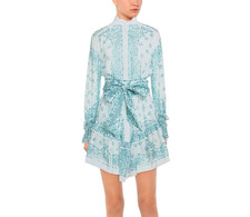 ALEXANDRE VAUTHIER White Blue Floral Paisley Print Mini Belted Shirt Dress 40/8