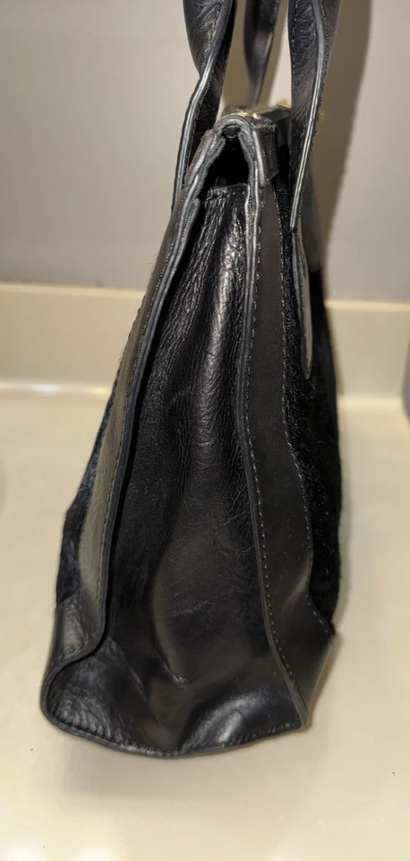 Fossil Vintage Black Lock & Key Calf Hair Leather Top Zip Satchel Handbag Purse - Imagem 4 de 4