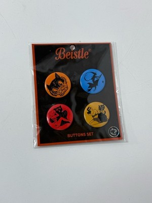 Beistle Vintage Halloween Buttons Pins Witch Cat Creepy Co. Company Lot