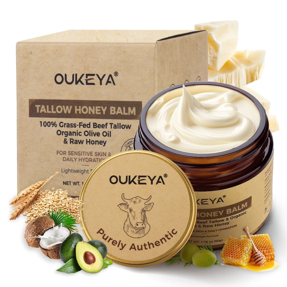 OUKEYA 100% Grass-Fed Beef Tallow Balm Deep Moisturizing Face Cream For Skin 50g