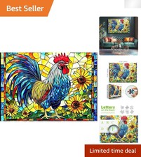 Exquisite 1000-Piece Stained Glass Rooster Jigsaw Puzzle with Decorative Poster