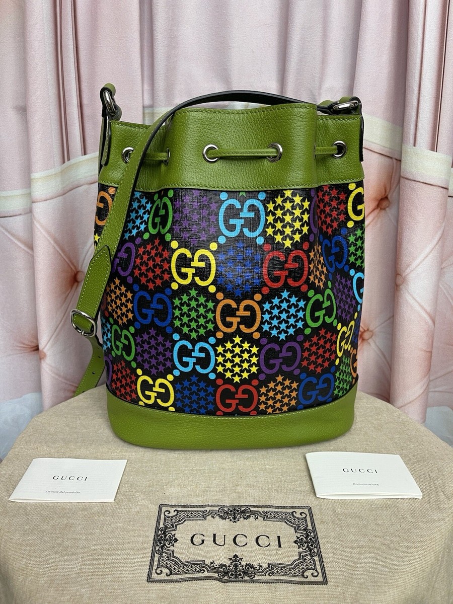 Gucci Psychedelic Multicolor Print Bucket Bag GREEN with