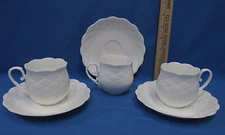 Set 3 Cups & Saucers Simple White Design Haengnamsa Bone China Dots Scalloped