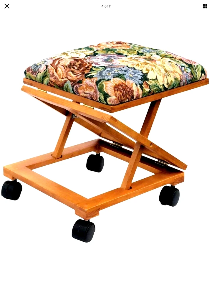 Vintage Footrest Adjustable Foot toll Fold-A-Way Tapestry Fabric - Image 3 of 4