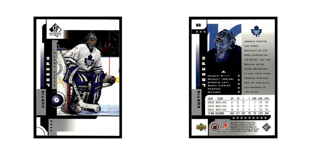 Curtis Joseph 2001 Upper Deck SP Authentic #82 Toronto Maple Leafs