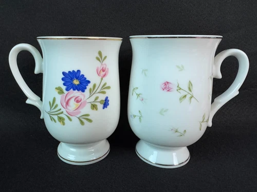 Vintage Sheffield Coffee Mug Lot of 2 Fine China Footed Boutique & Rambling Rose