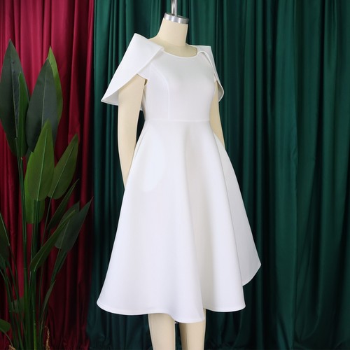 Vestido midi informal con volantes manga corta para invitada de boda línea A para mujer - Imagen 14 de 65