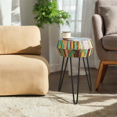 Greenage Side End Table Solid Reclaimed Wood  Nightstand Round 3D Round  22'' H
