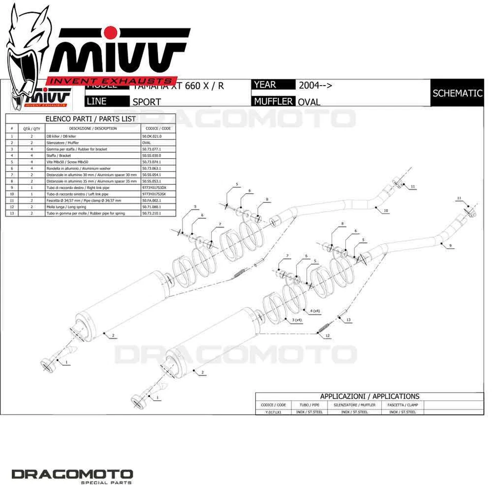 double échappement YAMAHA XT 660 X/R 2006 2007 MIVV Oval - Photo 2/2