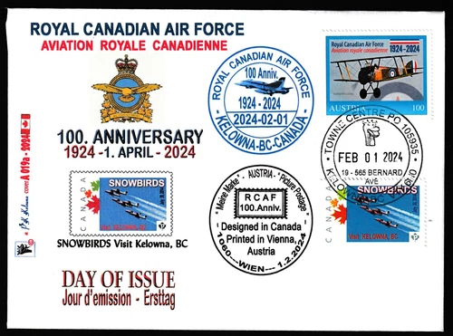 RCAF  - Royal Canadian Air Force - 100 Anniv. - FDC # 1-  by Austria Post Office