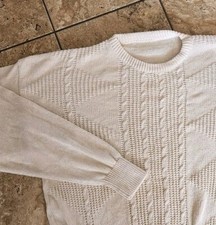 Vintage Cable Knit Sweater Fisherman Crew Cream Mens NO TAGS READ