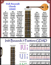 IRISH BOUZOUKI GDAD CHORDS  7 POSITION SLIDE RULE CHARTS - 2 LAMINATIONS