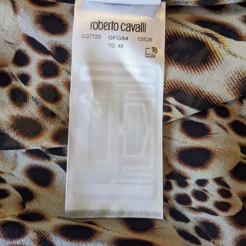 Roberto Cavalli 100% silk leopard panel keyhole sheer blouse size 48 - Picture 11 of 12