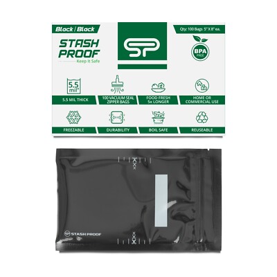 Stash Proof 5'' x 8'' Recloseable Zip Storage Bag 100 Count 5.5 Mil BPA Free 