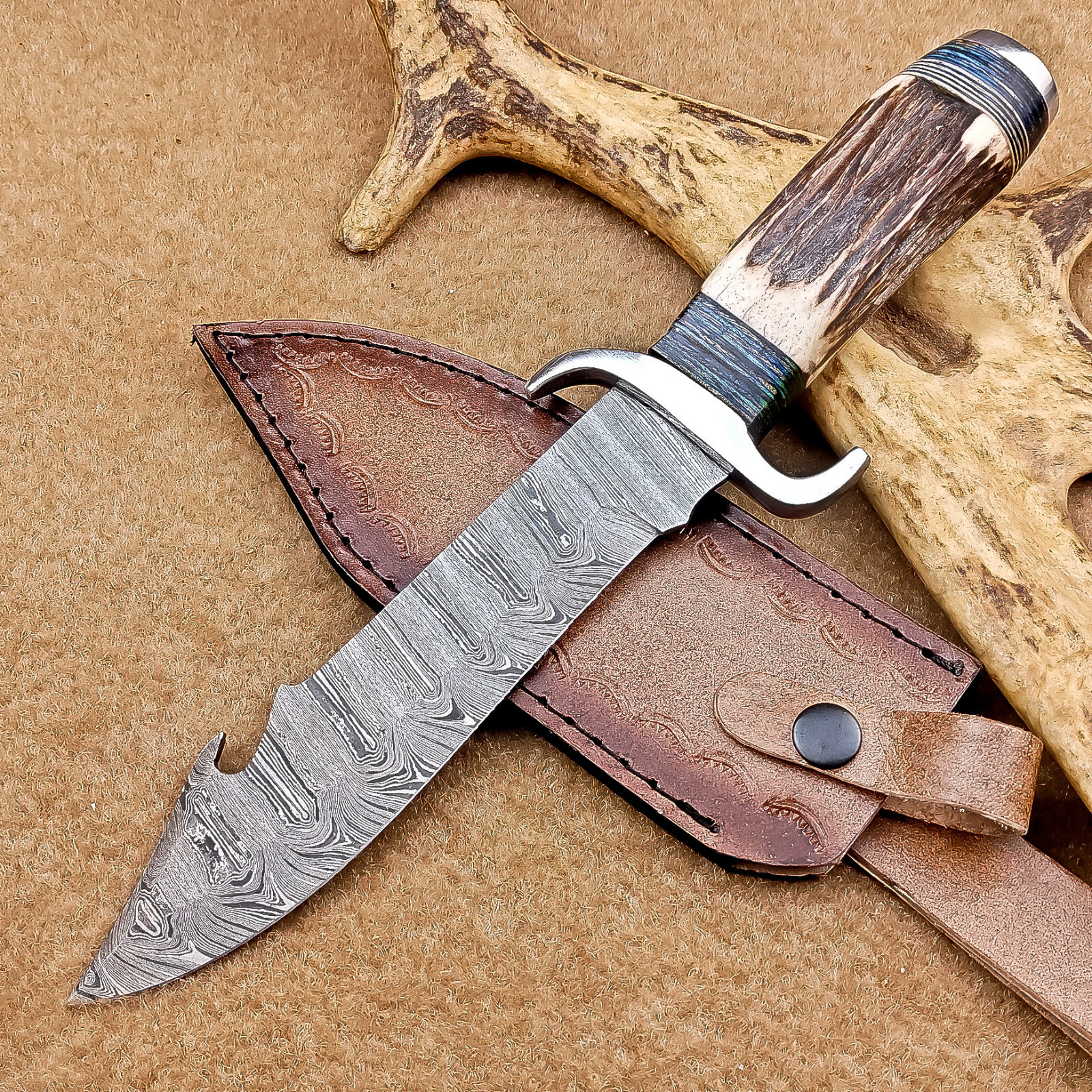 Handmade Damascus Steel Bowie Hunting Knife with Sheath IT-1691