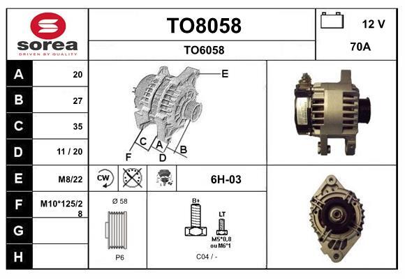 Alternateur SNRA TO8058 pour TOYOTA AYGO haute longévité à poulie 6 stries