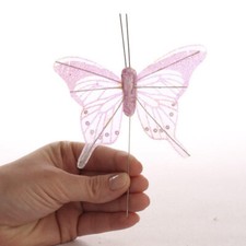 Bulk Package of 24 Assorted Sized Pink Glitter Artificial Butterflies