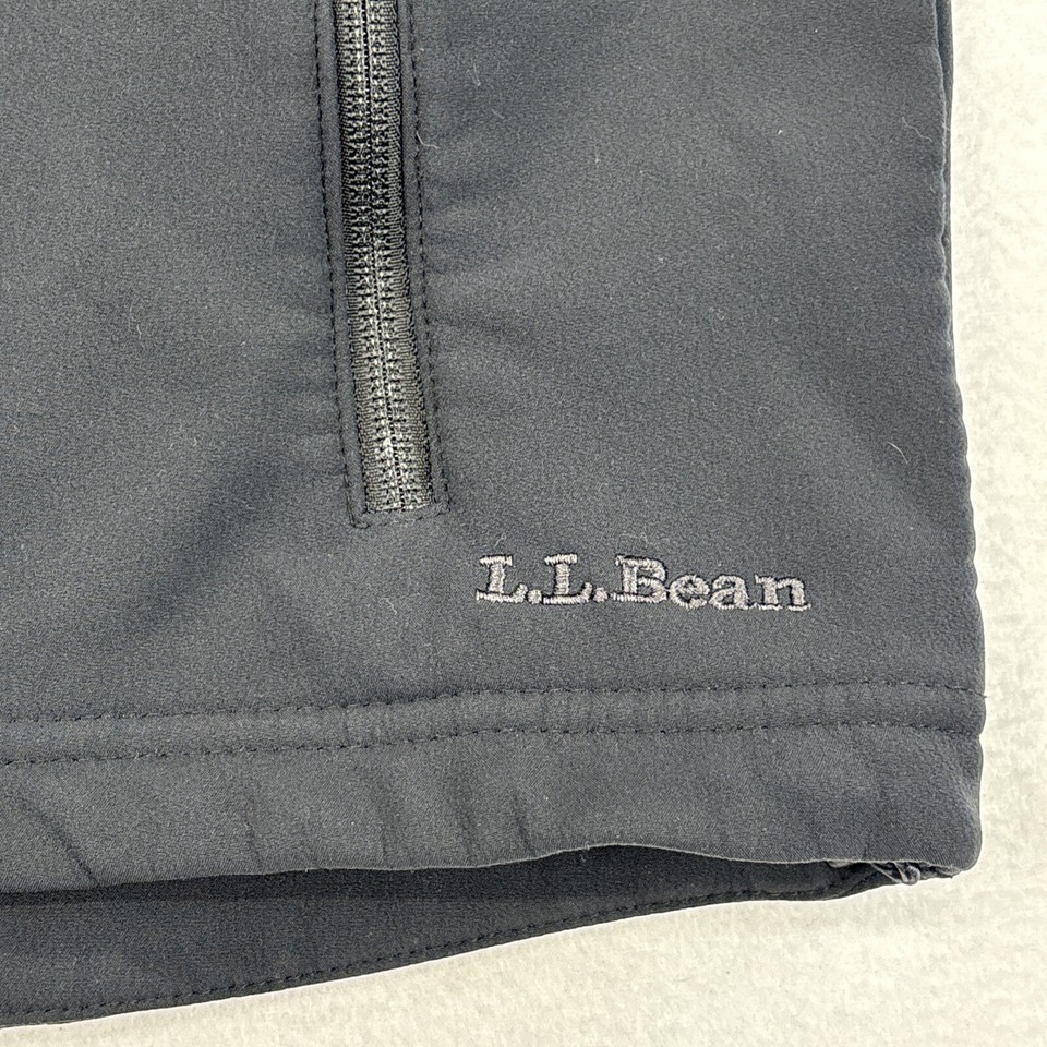 LL BEAN Mens L Soft Shell Vest Black Outdoor Full Zip Cinch Fleece