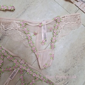 Victoria's Secret Dream Angels unlined bra set embroidery pink rose bud sheer