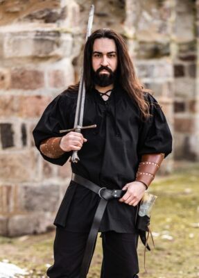 Mittelalter Wikinger LARP Hemd Ulrich Baumwolle und Leinen schwarz weiß natur