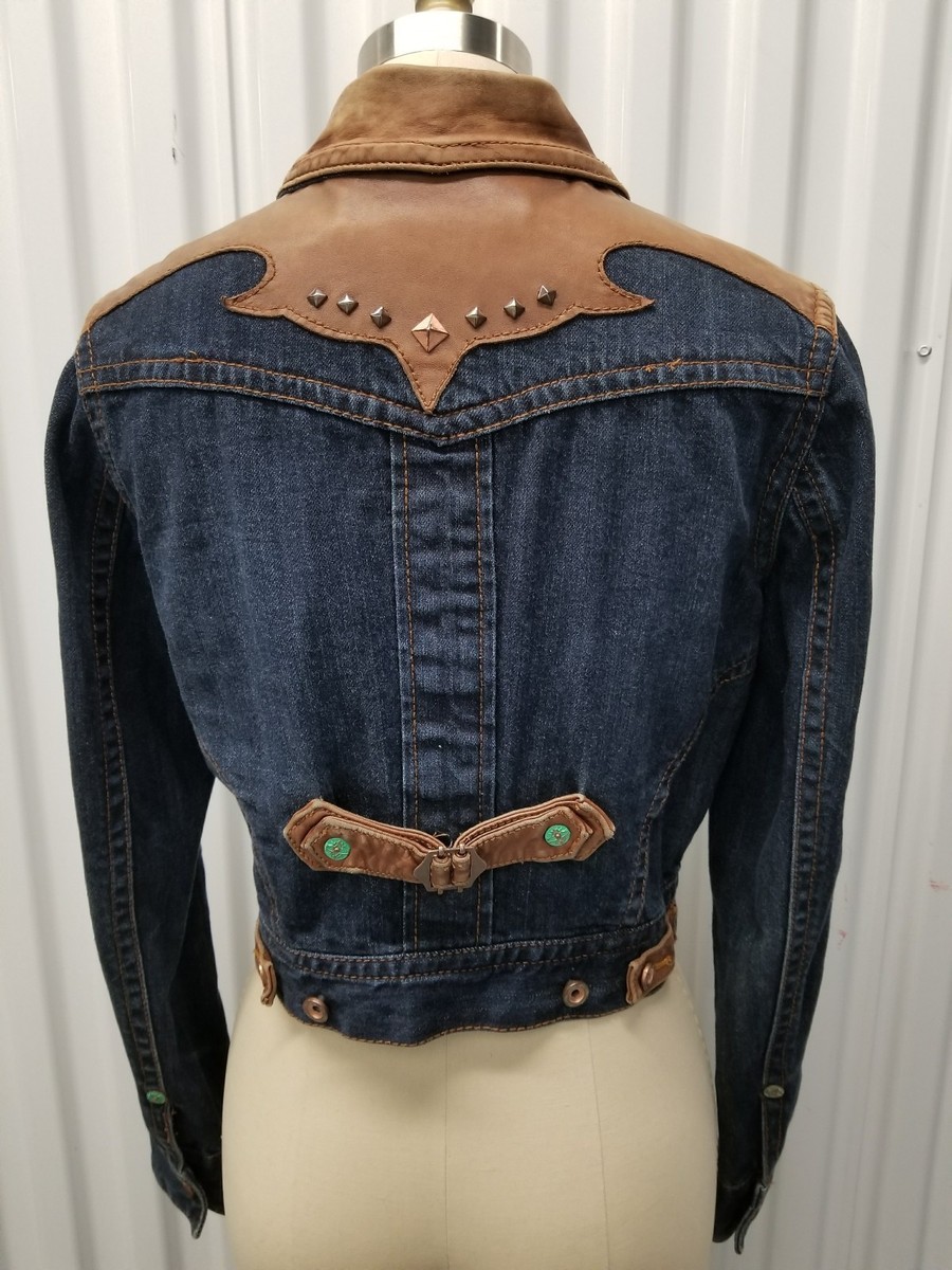 SEVEN 7 Denim Jacket with Leather Trim Women's UNIQUE RARE | eBay