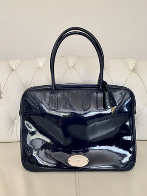 navy patent handbag