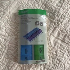Equate AM/PM Weekly Pill Planner Large Capacity 14 Compartments Easy Open Lids