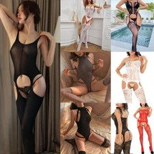Suspender Bodystocking Lingerie Stockings Bodysuit Fishnet Babydoll Sleepwear //