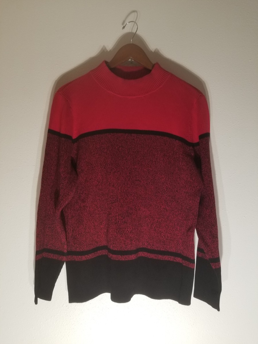 Karen Scott Sweater Color-blocked Mock-Neck New Red Combo plus size XXL