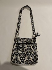 Vera Bradley Crossbody Bag Black White Floral Touch Of Yellow Purse Adj. Strap