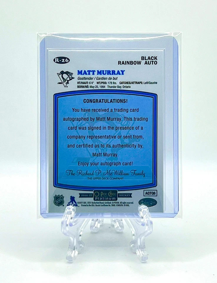 MATT MURRAY 2016 O-Pee-Chee Platinum #R-26 RETRO BLACK RAINBOW AUTOGRAPH PENS - Image 2 of 2