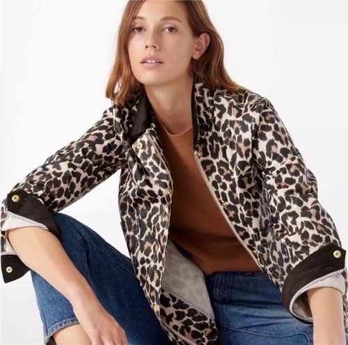 J.Crew Jacket Leopard Print Jacket Corduroy Collar Women’s Size Small - Picture 2 of 14