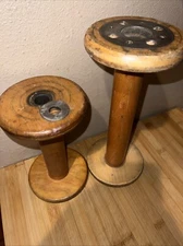 Vintage Large Wooden Metal Wool Industrial Textile Mill Spool Spindles - 11” 8”