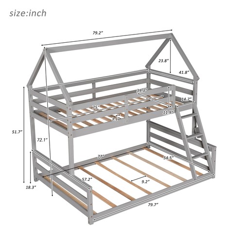 Twin over Full House Bunk Bed with Built-in Ladder,Gray - Picture 4 of 36