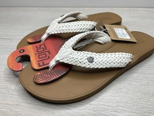 Flojos Men's Size 10 Waverly Braided 8TRA 166-White/Tan Flip Flops Sandals NEW