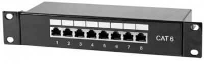 10 Zoll Patchfeld Patchverteiler Patchpanel 8-fach Cat.6 1 HE schwarz RAL 9005