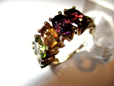 QVC MULTIGEM HALF ETERNITY 9CT YELLOW GOLD RING SIZE N GARNET PERIDOT