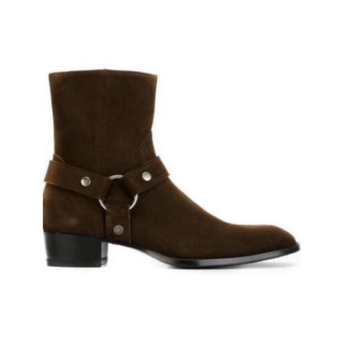 Zapatos de tacón cubano 100 % cuero real para hombre punta redonda con hebilla y cremallera - Imagen 8 de 9