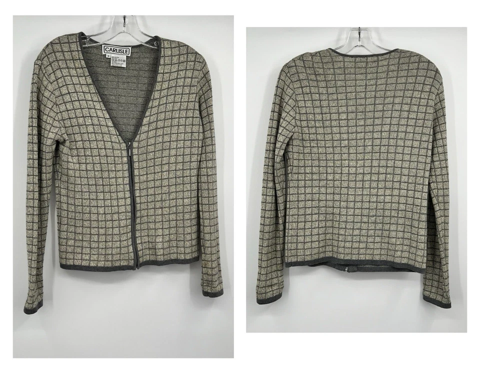 Conjunto de cárdigan gris Carlisle para mujer mezcla de seda cremallera LS cuello alto SS Preppy elegante Foto 4 de 4