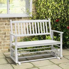 Image of White 2 Seater Poplar Wood Patio Glider Bench Silent Gliding Max 225KG
