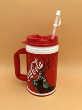 VTG Whirley Coca Cola Coke 32 oz Insulated Travel Mug Jug with Lid + Straw USA