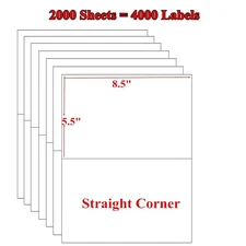4000 Premium Half Sheet 8.5x5.5 Self Adhesive Shipping Blank Labels 2 Per Sheet
