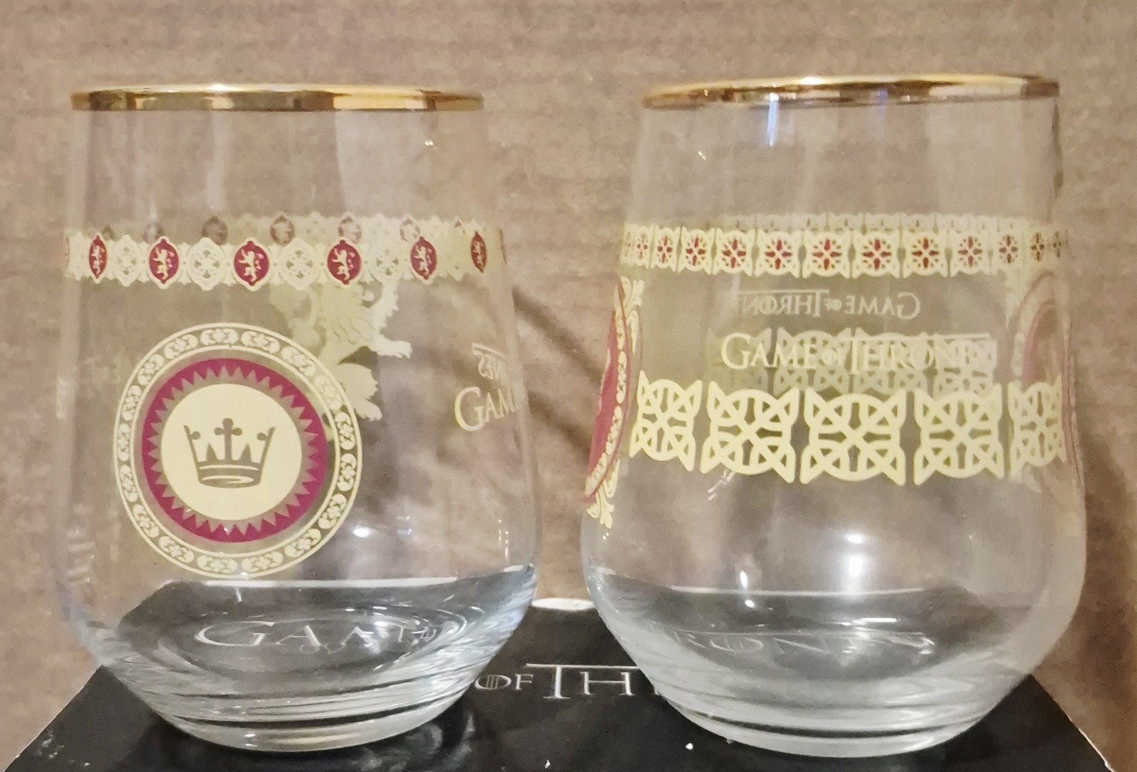 Set of 2 Game of Thrones Gold & Platinum Rim 14oz Glasses Whiskey Bar Glass. New