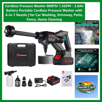 #ad Powerful Cordless Pressure Washer 800 PSI 1.5 GPM 3.0Ah Lightweight Design $97.19