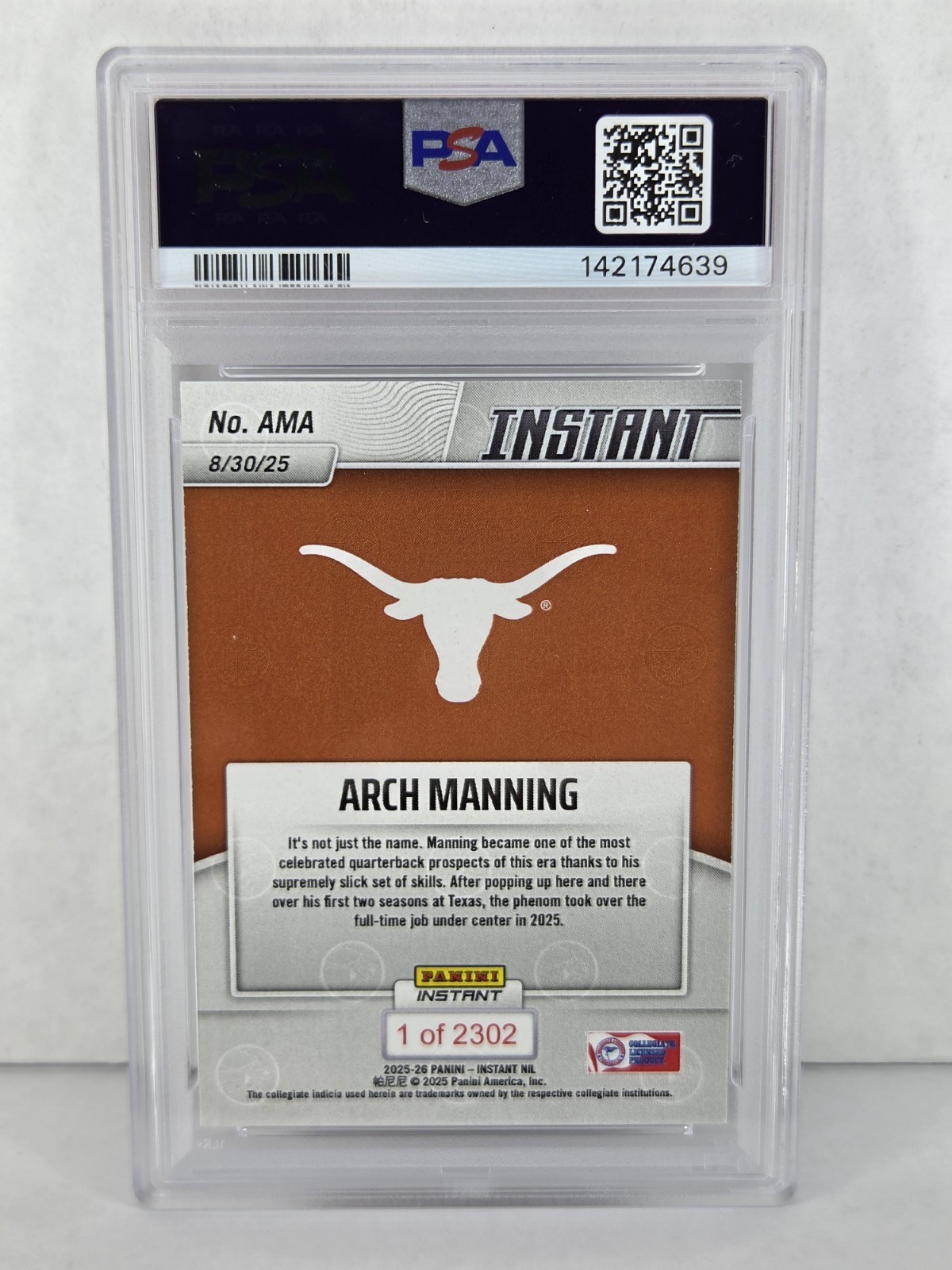 2025 PANINI INSTANT NIL COLLEGE FOOTBALL #AMA ARCH MANNING PSA 10 view 2